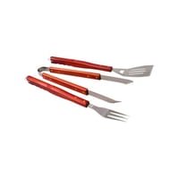Importclick - Set Asado Parrilla 3 Piezas Acero Inoxidable Mango Madera