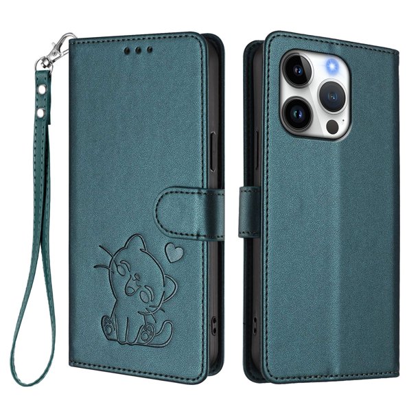 Funda Volteable tipo Billetera con Correa para iPhone 16 Pro, Verde Oscuro