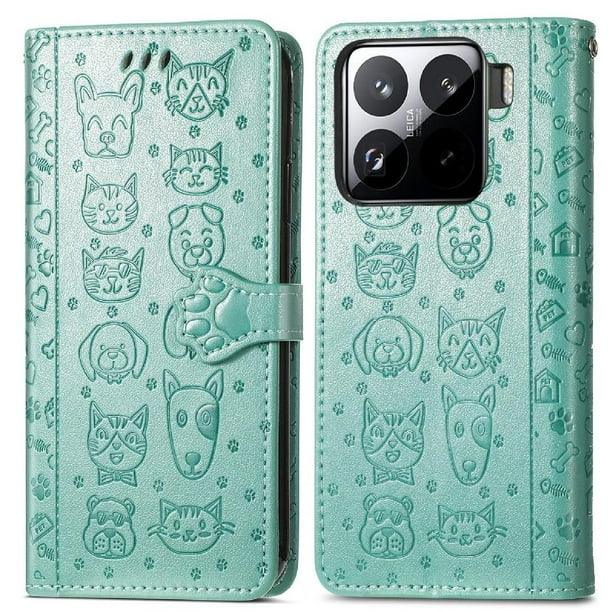 Funda Cartera FOXDOCK para Xiaomi 15 , Flip PU con Relieve de Gatos y Perros, Tarjetero y Soporte