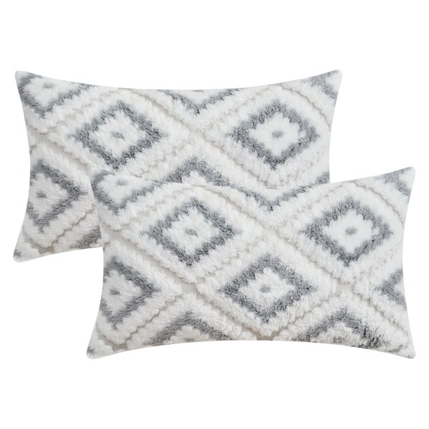 REGALWOVEN Paquete de 2 fundas de cojín decorativas de felpa corta suave estilo de lujo para sofá dormitorio gris 12" x 20"