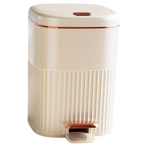 Cubo De Basura Con Escalón, Cubo De Basura Rectangular Con Pedal Para Baño, Entrada De Garaje, Color Blanco Dorado, 10L