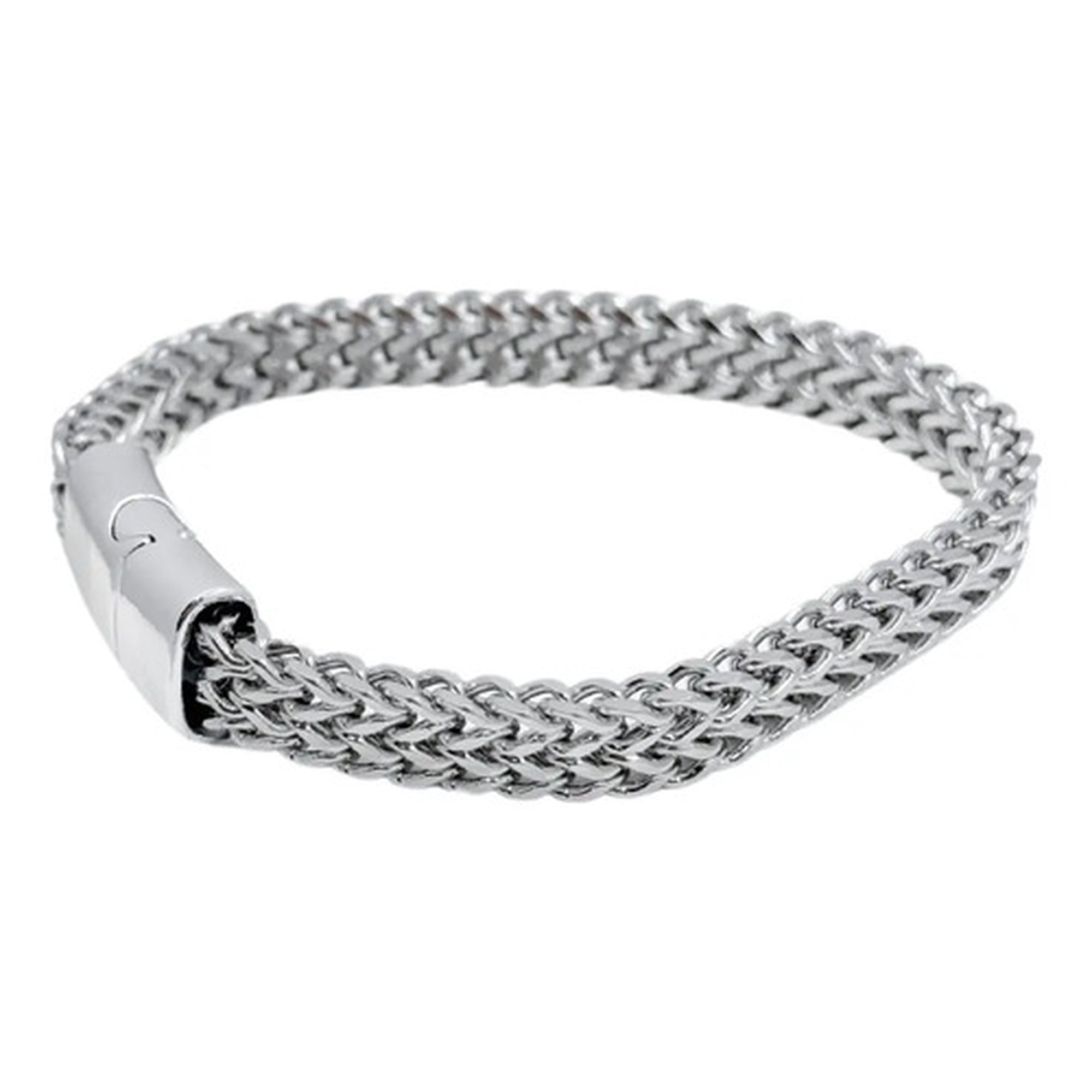Marca - Pulsera Hombre Cadena Cubana, Acero Inoxidable, Regalo Plateado 8 Cm 53.34 Cm