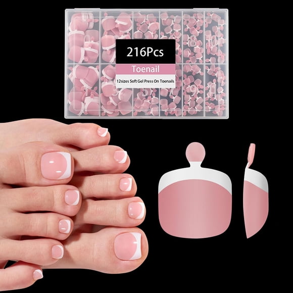 Uñas postizas para pies OPkssnails 216 piezas forma cuadrada corta rosa