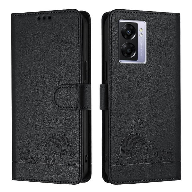 Funda tipo cartera FOXDOCK para REALME NARZO 50 con soporte, ranuras, RFID, diseño de gato