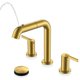 thumbnail image 1 of Grifo de baño KENES color oro cepillado con salida retráctil, 2 manijas, 3 orificios, 1 of 9