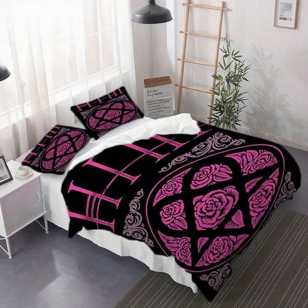 Three-Piece Heartagram Pink Inspiration Printed Duvet Cover Set Includes Duvet Cover and Pillowcases