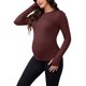 thumbnail image 4 of INSPIRE CHIC Camiseta de maternidad ajustada elástica de manga larga con agujeros para los pulgares, cuello redondo, camiseta de yoga para embarazo, talla S, rojo oscuro, 4 of 6