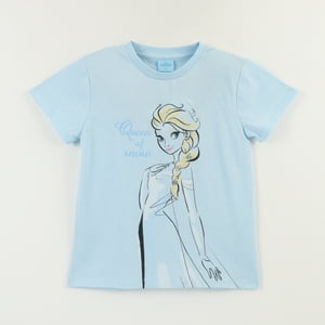 Polera Manga Corta Niña Celeste Elsa Frozen Disney