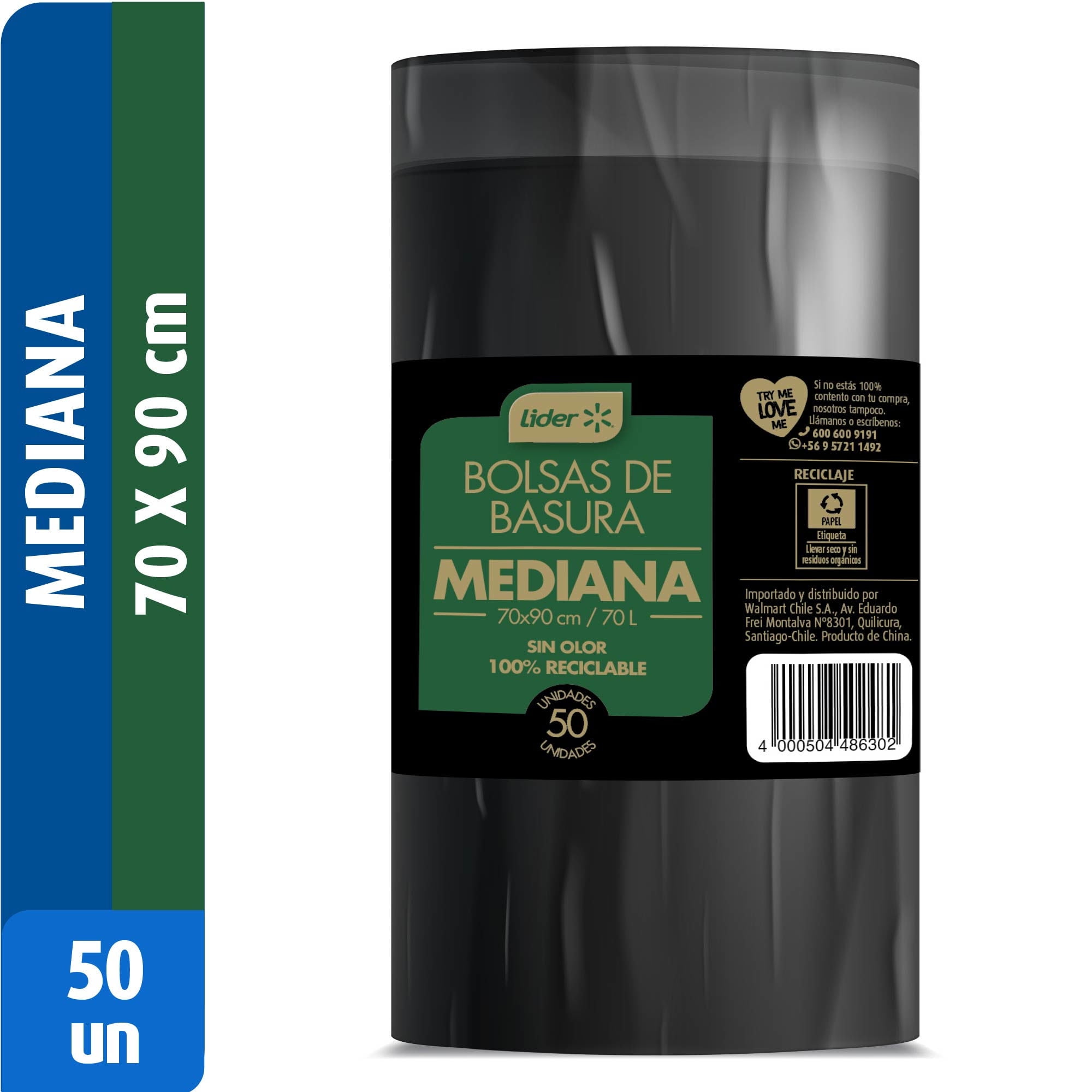 Bolsa De Basura Mediana 70x90 Cm 50 Un Lider