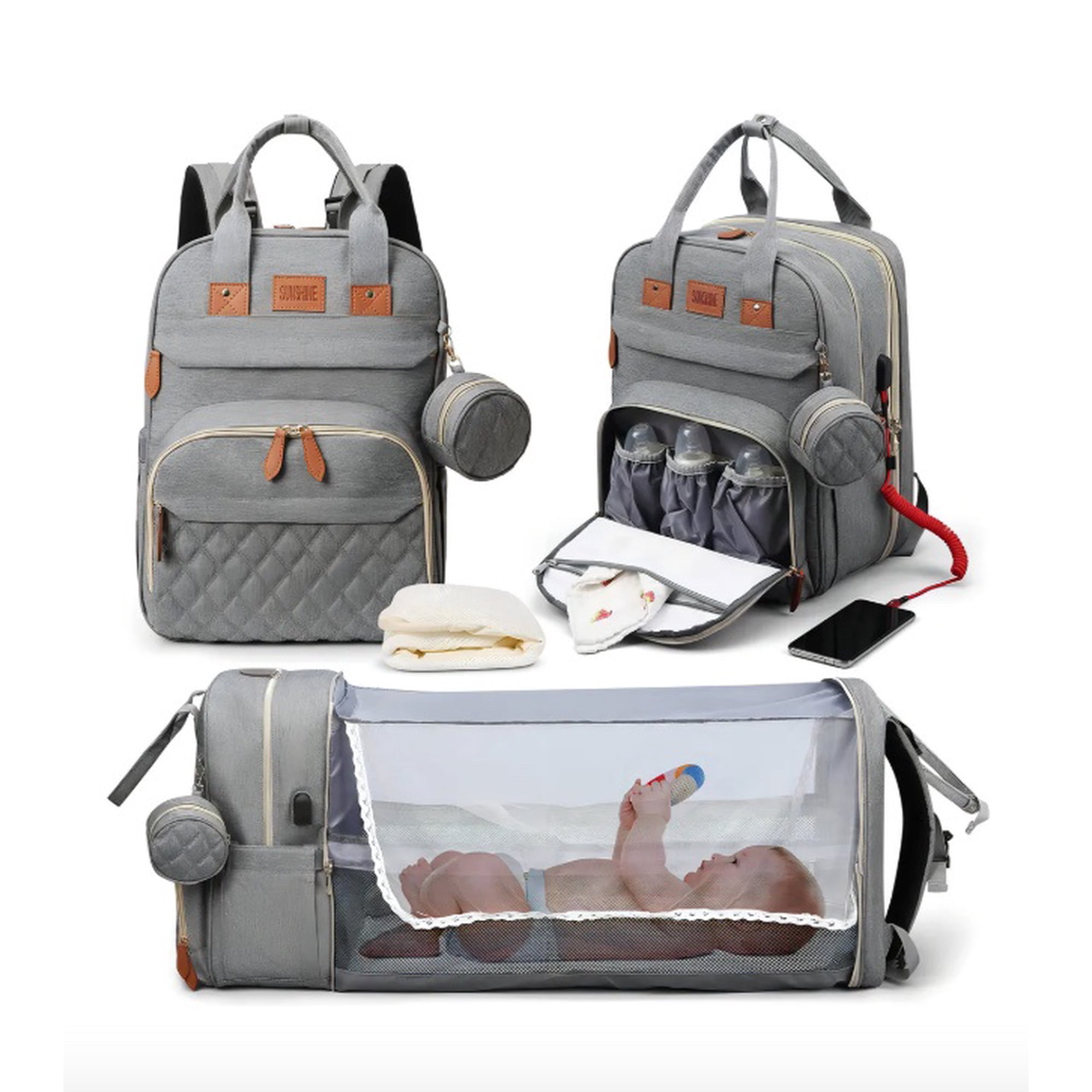 Riqui - Mochila Maternal 3 En 1 Gris