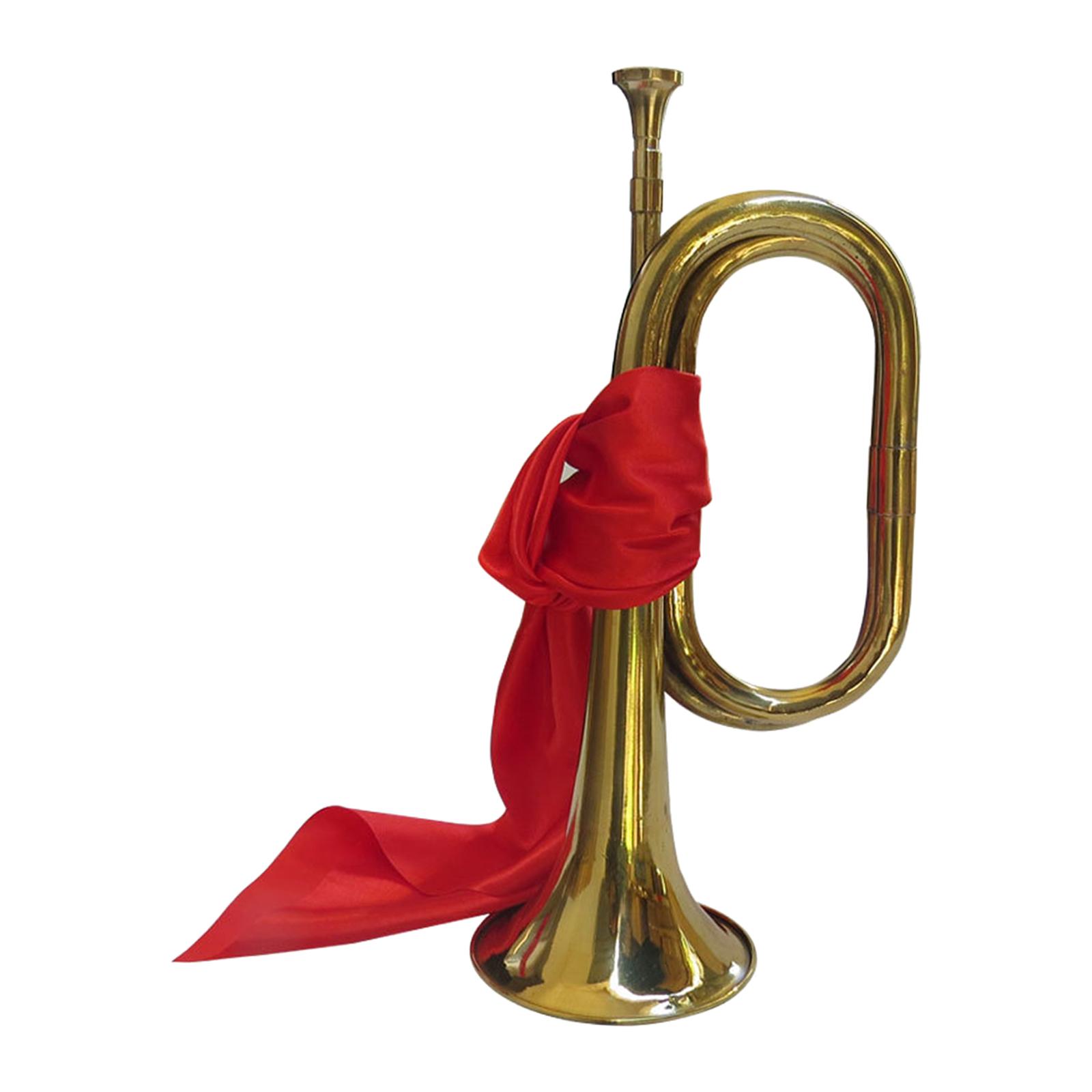 Magideal - Trompeta De Caballería De Latón, Instrumento Musical De 13 Pulgadas, Trompeta Animadora Con Tela Roja Para Espectáculos, Entrenamiento, Profesionales,