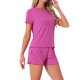 thumbnail image 4 of INSPIRE CHIC Conjuntos de Pijama para Mujer, Camiseta de Manga Corta con Cuello Redondo y Shorts con Volantes, Conjunto de 2 Piezas para Estar en Casa con Bolsillo L Rosa, 4 of 6