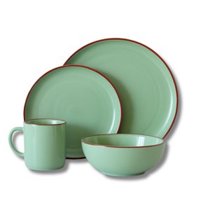 Decoexpress - Juego De Loza 16 Piezas Vajilla Cerámica Borde Coffee