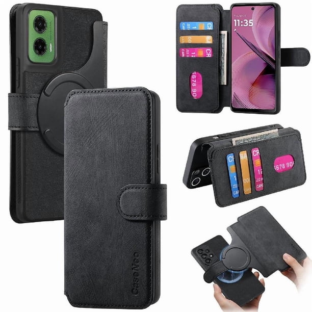 Funda Billetera Magnética para Motorola Moto G35 Soporte Tarjetas Desmontable Negro