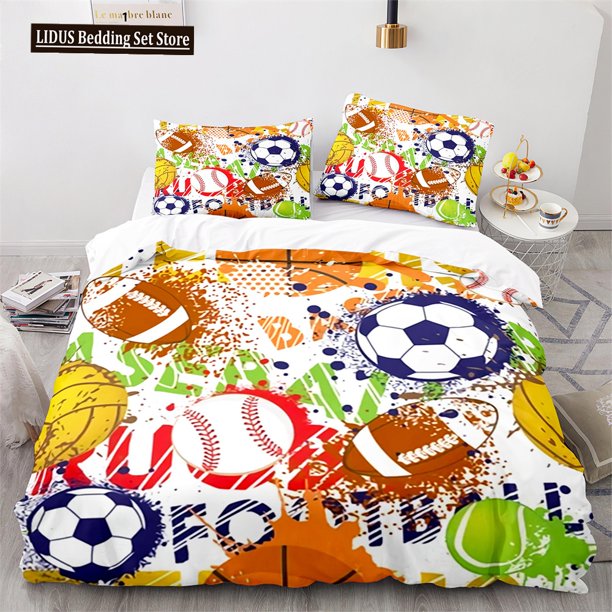 v1095 Bed Sheets American Football Duvet Cover Set Sports Rugby Player Comforter Cover Skull Football Player Polyester Bedding Set For Kid Boy 3-Piece Bedding Set (1 Duvet Cover + 2 Pillow Shams) Bed