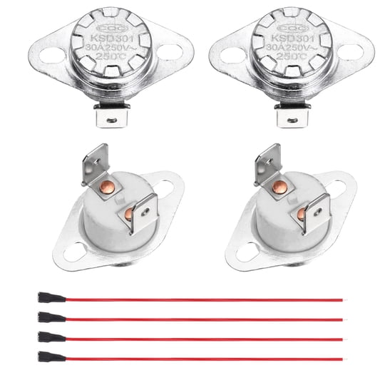 Uxcell - 2 Pcs Termostato Ksd301 250°c/482°f 30a Normalmente Cerrado N.c Ajustar Interruptor De Temperatura De Disco Con Cable Terminal Para Microondas, Horno, Cafetera