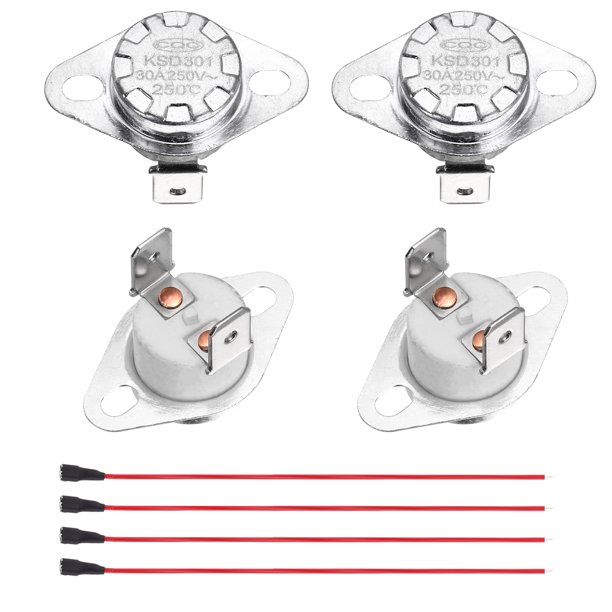 2 Pcs Termostato KSD301 250°C/482°F 30A Normalmente Cerrado N.C Ajustar Interruptor de Temperatura de Disco con Cable Terminal para Microondas, Horno, Cafetera