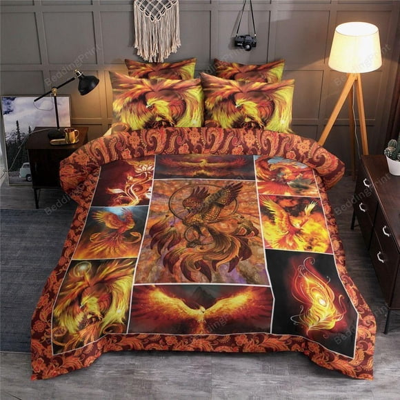 Fire Phoenix Quilt Duvet Cover Set Doona Cover Bedspread Bed Linen Queen3-Piece Bedding Set