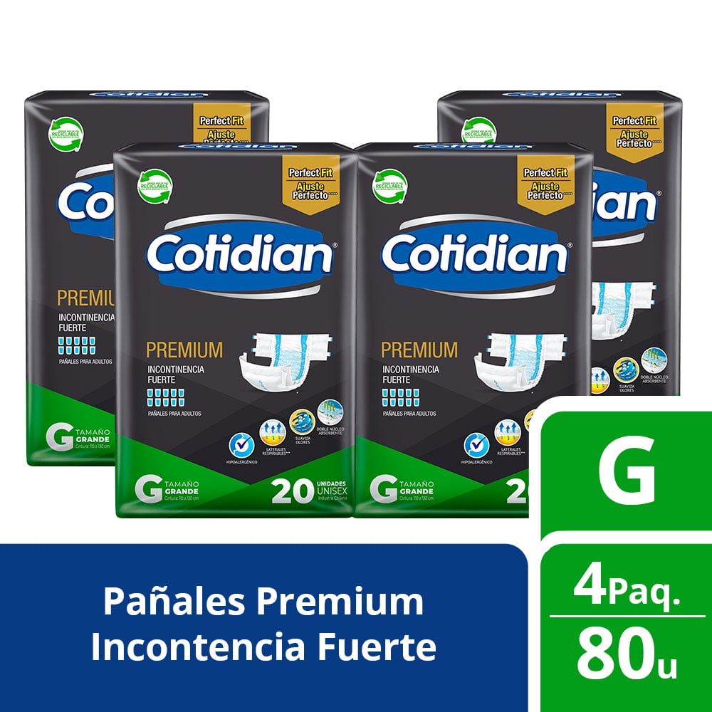 Pack 4 Pañales Adulto Cotidian Premium 20 Un Talla G