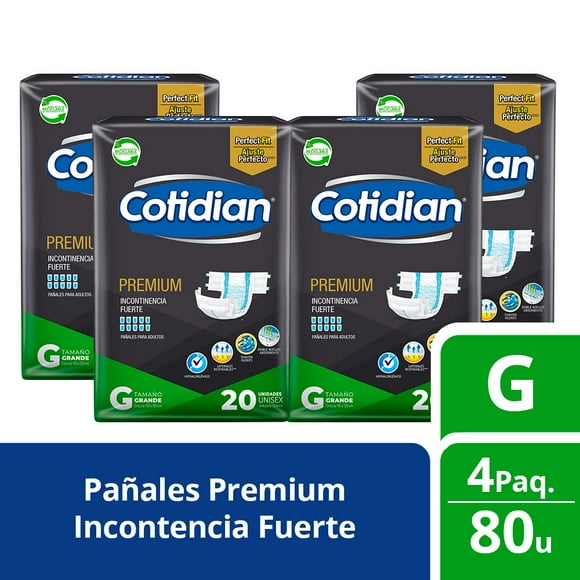 Pack 4 Pañales Adulto Cotidian Premium 20 Un Talla G