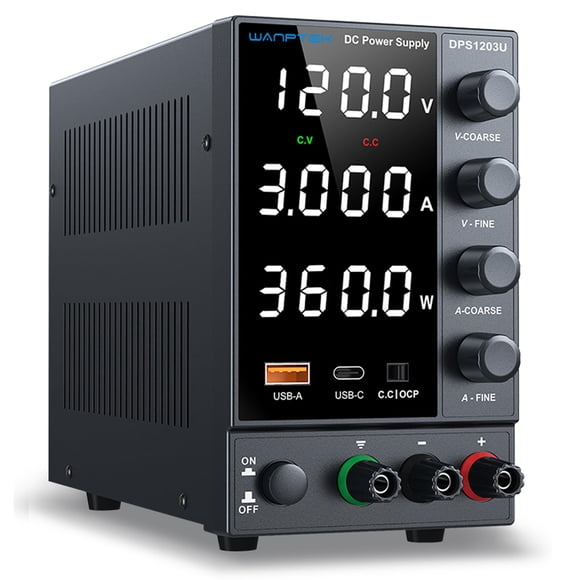 Fuente de alimentación DC WANPTEK POWER Bench 0-120 V 0-3A con USB y tipo C