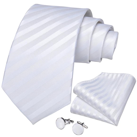 Corbata blanca rayas hombre seda paño y colleras Blanco striped