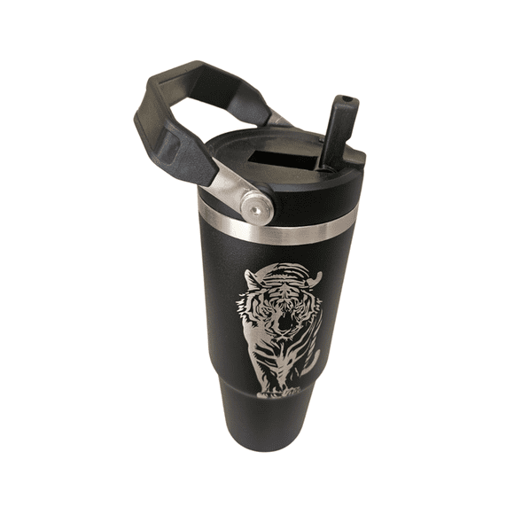 Vaso Térmico Negro 900ml Diseño de Tigre grabado en Laser | Acero Inoxidable