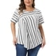 thumbnail image 1 of Agnes Orinda Blusa de Mujer Talla Grande Cuello Redondo Manga Corta a Rayas Blusa Casual de Moda T-shirt 3X Blanco, 1 of 6