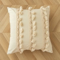 Xmhytop Almohada Decorativa Bohemia 17.7X17.7 Pulgadas, Tejida Con Borlas, Color Crema Y Blanco, Minimalista Neutral, Para Sofá (Con Relleno), D