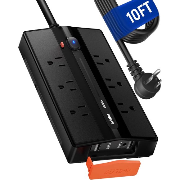 Regleta IWISTER ZJ902U, 6 AC, 4 USB, IPX6, 10 ft, 13 A