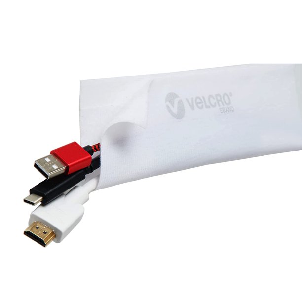Funda de gestión de cables VELCRO, para montar en la marca VELCRO, 30 cm, color blanco, paquete de 2