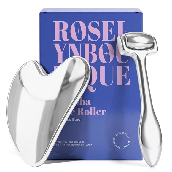 Rodillo facial Gua Sha ROSELYNBOUTIQUE de acero inoxidable