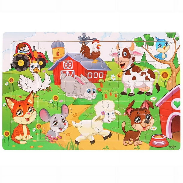 30 Pieces Wooden Jigsaw Puzzle Kids Cartoon Animal Vehicle Puzzles Games Baby Early Learning Educational Toys For Children