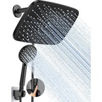 Alcachofa De Ducha Veken Rain De 30 Cm Con Dispositivo Portátil De Alta Presión, Color Negro