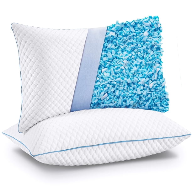 Cama refrescante Pillows VVZ, tamaño queen, espuma viscoelástica triturada, paquete de 2