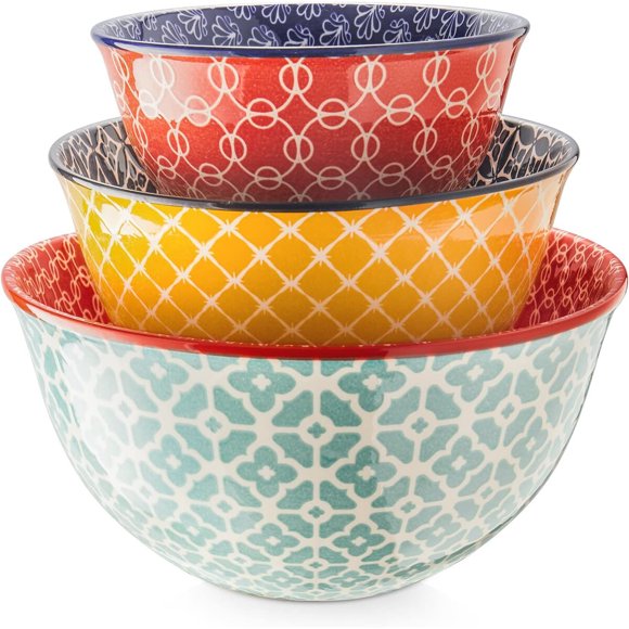 DOWAN Mixing Bowls, Ceramic Mixing Bowls for Kitchen, Colorful