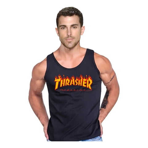 Persodesign - Polera Thrasher Magazine Gimnasio Musculosa Tank Gym Talla L Negro Hombre