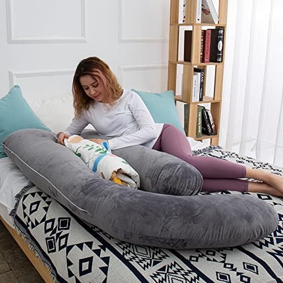 Almohada Embarazo Amcaton U 60 Pulgadas Extra Grande Gris