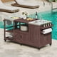 thumbnail image 2 of K&K 75.4" Outdoor Kitchen Island with Sink, Solid Wood Outdoor Grill Cart for XL Green Egg Grills, Rolling Outdoor Bar Cart with Stainless Steel Top, for Pizza Prep & BBQ, Brown, 2 of 3
