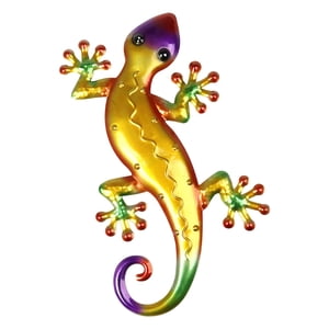 Magideal - Decoración De Pared Vívida Gecko, Placa Colgante Grande, Adornos Artísticos Con Cola De Hierro Rizada Para Jardín, Sala De Estar, Dormitorio, Comedor, , Amarillo Amarillo 2