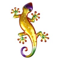Magideal - Decoración De Pared Vívida Gecko, Placa Colgante Grande, Adornos Artísticos Con Cola De Hierro Rizada Para Jardín, Sala De Estar, Dormitorio, Comedor, , Amarillo Amarillo 2