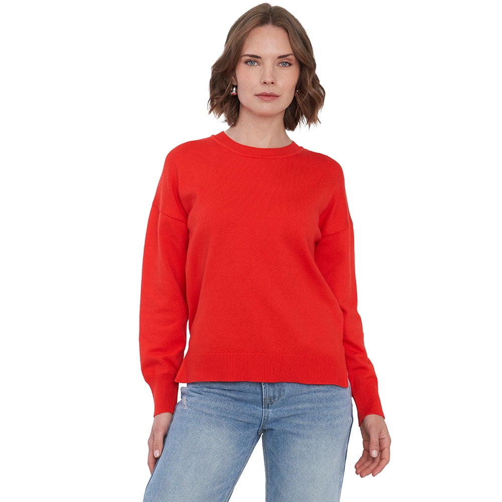 Zibel Sweater Con Botones Mujer Sweater Mujer Cuello Redondo Rojo