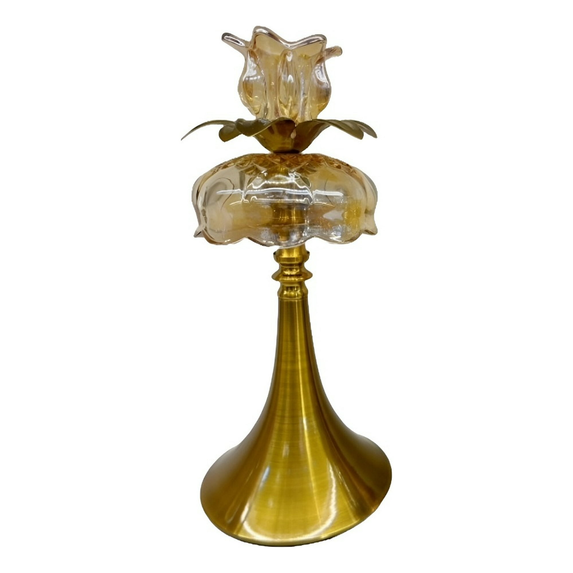 Genérico - Candelabro Vintage Dorado Cristal Portavelas Mesa 33cm Jhn