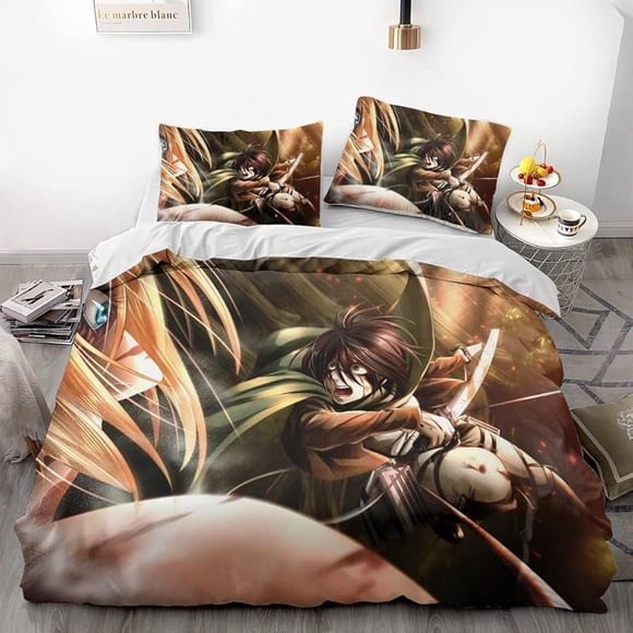 Invad-e on Tita-n Eren Levy-i Anime Soft-t 3D Printe -- d Duvet Co-ver Bedding- Set with -Co-mfort-er Cover