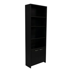 Fmfurniture - Mueble Biblioteca Negro 2 Puertas Con 5 Repisas Organizador De Oficina Y Sala