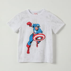 Polera Manga Corta Niño Capitan America Blanco Marvel