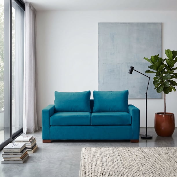 Sofa Livorno 2 C Tela Velvet Azul Petroleo