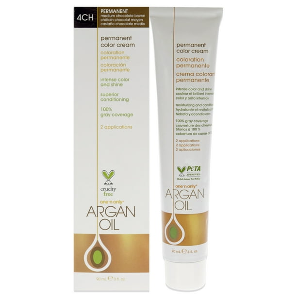 Crema De Color Permanente Con Aceite De Argán - Marrón Chocolate Medio De 4 Canales De Para Unisex - Color De Cabello De 3 Oz