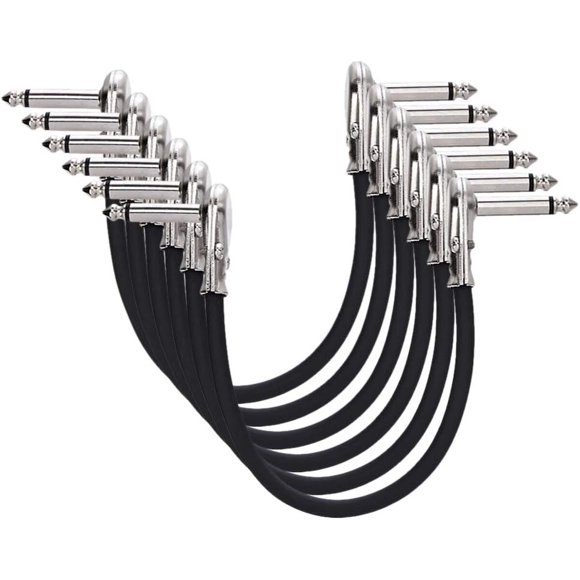 Amazon Basics Cable de conexión en ángulo recto de 14 pulgadas para guitarra, paquete de 6