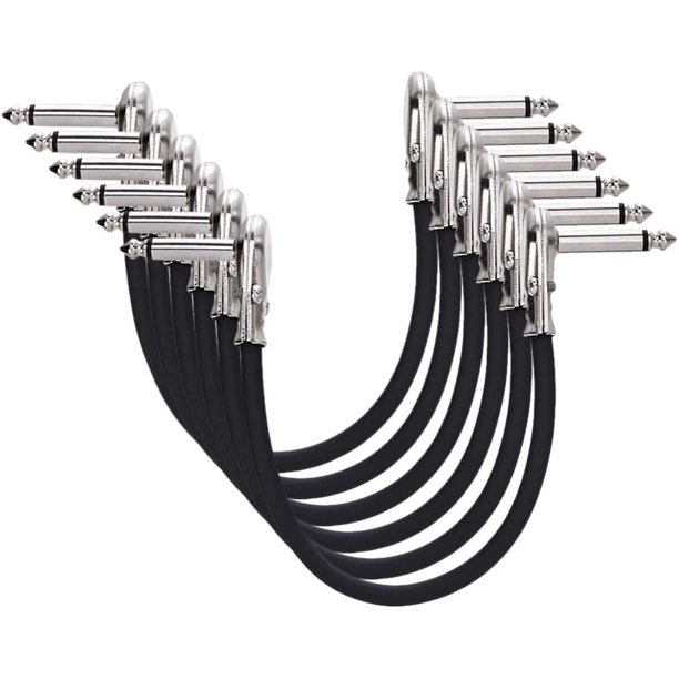 Amazon Basics Cable de conexión en ángulo recto de 14 pulgadas para guitarra, paquete de 6